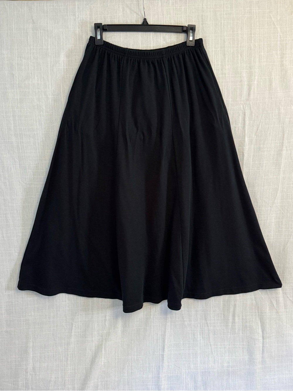 Vintage Lands' End Black Cotton Flared A-Line Midi Skirt